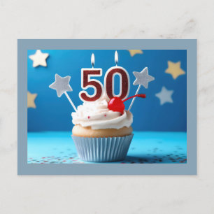 50th Birthday Lighted Candles Cupcake Personalized Postcard