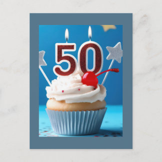 50th Birthday Lighted Candles Cupcake Postcard