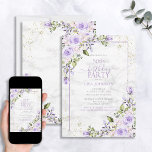 50th Birthday Lilac Lavender Watercolor Marble Invitation<br><div class="desc">Celebrate your 50th birthday in style with this beautiful 50th Birthday Lilac Lavender Gold Watercolor Marble Invitation! Featuring elegant lilac lavender and eucalyptus floral botanical elements, faux gold dust corner elements, and a lilac lavender frame against a unique faux carrera marble background, this invitation is sure to dazzle your guests....</div>