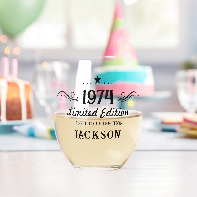 50th Birthday Limited Edition 1974 Stemless Wine Glass (Insitu (Birthday))