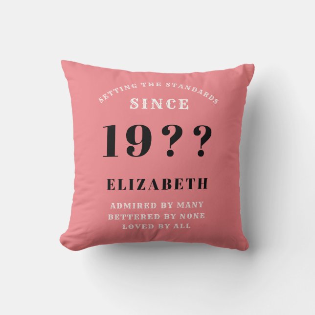 50th Birthday Loved Add Your Name Year Pink Throw Pillow (Front)