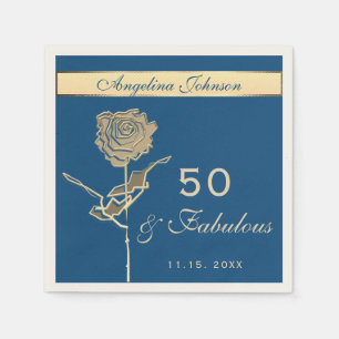 50th Birthday Luxury Gold and Classic Blue Napkin