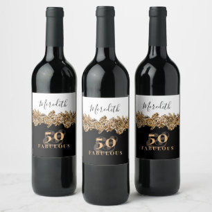 50th Birthday Luxury Golden Flowers Elegant Classy Wine Label