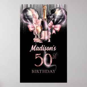 50th Birthday Luxury Rose Wine Party Sign