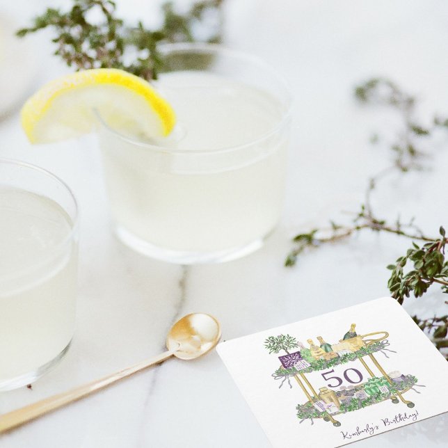 50th Birthday Mahjong Bar Cart Custom Square Paper Coaster (Creator Uploaded)