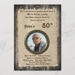 50th,Birthday man, any age,wood,rustic Invitation