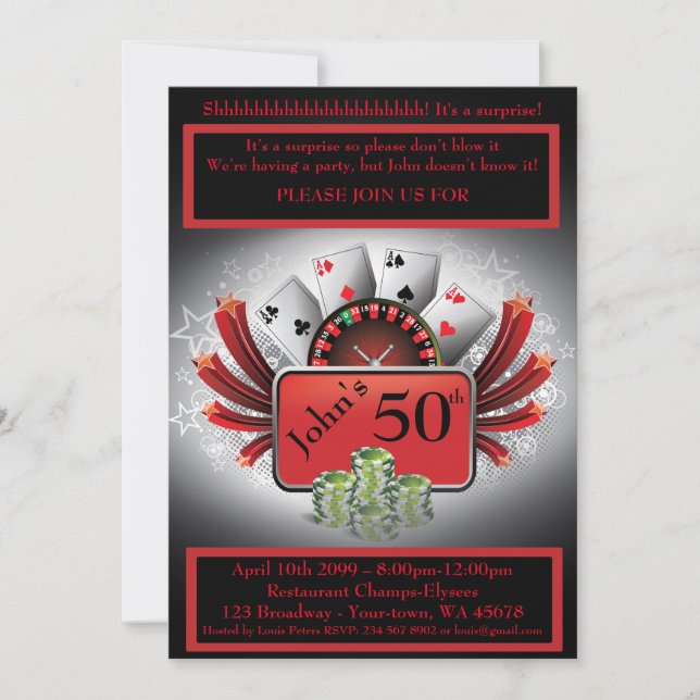 50th,Birthday Man Casino,Gambling Party,Las Vegas Invitation (Front)
