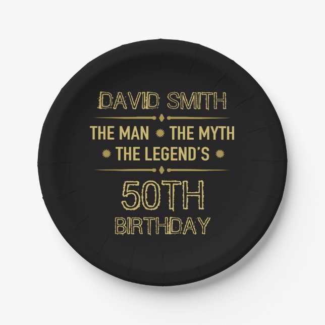 50th Birthday Man Myth Legend Paper Plate (Front)