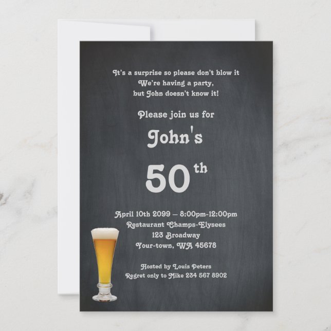 50th,Birthday Man,Party Man,any age,chalkboard Invitation (Front)