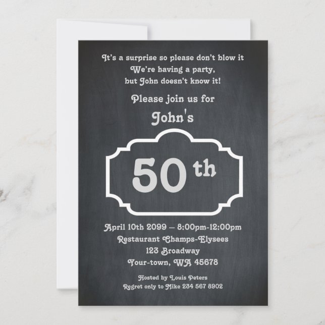 50th,Birthday Man,Party Man,any age,Chalkboard,Man Invitation (Front)