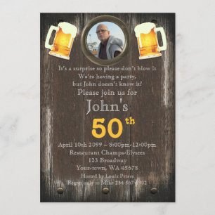 50th,Birthday Man,Party Man,any age,wood,rustic Invitation