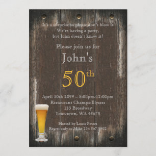 50th,Birthday Man,Party Man,any age,wood,rustic Invitation
