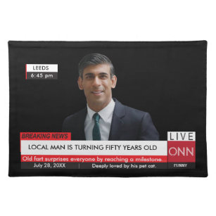 50th Birthday Mens Funny TV News 40th 60th Placemat