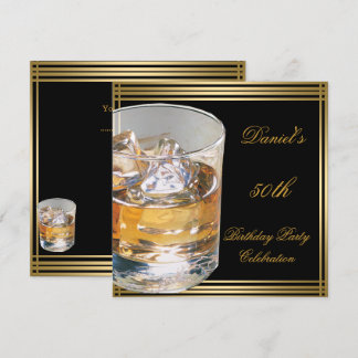 50th Birthday Mens Sepia Gold Cold Drinks Man Invitation