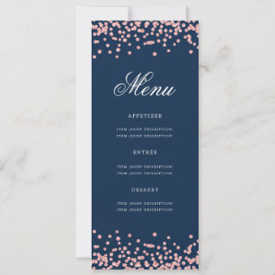 50th Birthday Menu Rose Gold Navy Blue Confetti Invitation