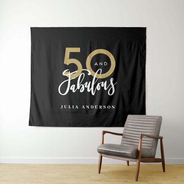 50th birthday modern black and gold stylish tapest tapestry (In Situ (Horizontal))