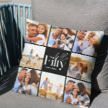 50th birthday modern black photo collage simple throw pillow<br><div class="desc">Hello fifty 50th birthday modern black multi photo collage pillow home decor gift . Modern script text design. Part of a collection.</div>