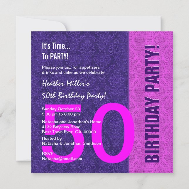 50th Birthday Modern Colour Pattern and Silver Invitation (Front)