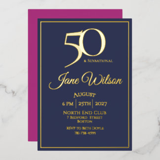 50th Birthday Modern Elegant Pink Navy