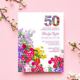 50th birthday modern floral invitation postcard