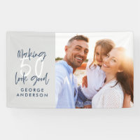 50th birthday modern grey and navy blue photo