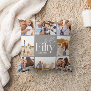 50th birthday modern grey photo collage simple throw pillow