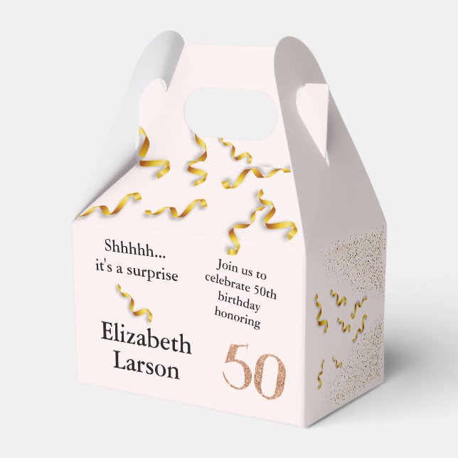 50th Birthday Modern Minimalist Faux Gold Glitter Favor Box (Front Side)