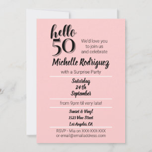 50th Birthday Modern Pink and Black Party Invitation