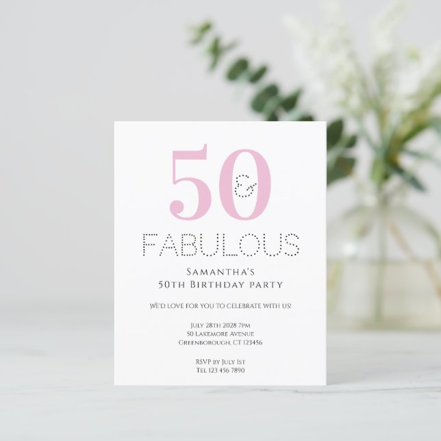 50th Birthday Modern Pink Budget Party Invitation (Standing Front)