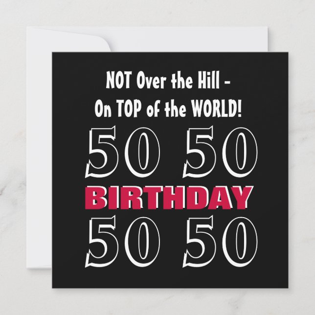50th Birthday Modern Red Silver Black Funny Y164 Invitation (Front)