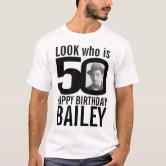 50th birthday mono look 50 custom photo and name T Shirt Zazzle