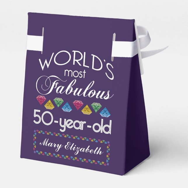 50th Birthday Most Fabulous Colourful Gems Purple Favor Box (Back Side)