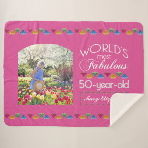 50th Birthday Most Fabulous Gems Pink Your Photo Sherpa Blanket