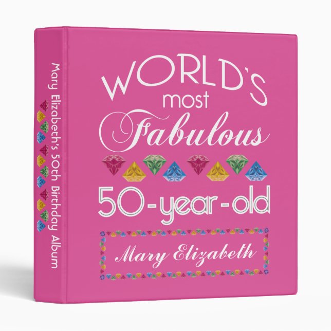 50th Birthday Most Fabulous Gems Raspberry Pink Binder (Front/Spine)