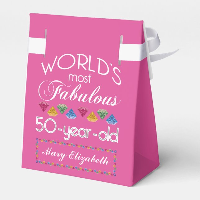50th Birthday Most Fabulous Gems Raspberry Pink Favor Box (Back Side)