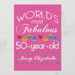 50th Birthday Most Fabulous Gems Raspberry Pink Invitation