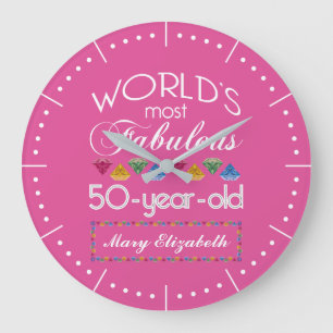 50th Birthday Most Fabulous Gems Raspberry Pink Large Clock