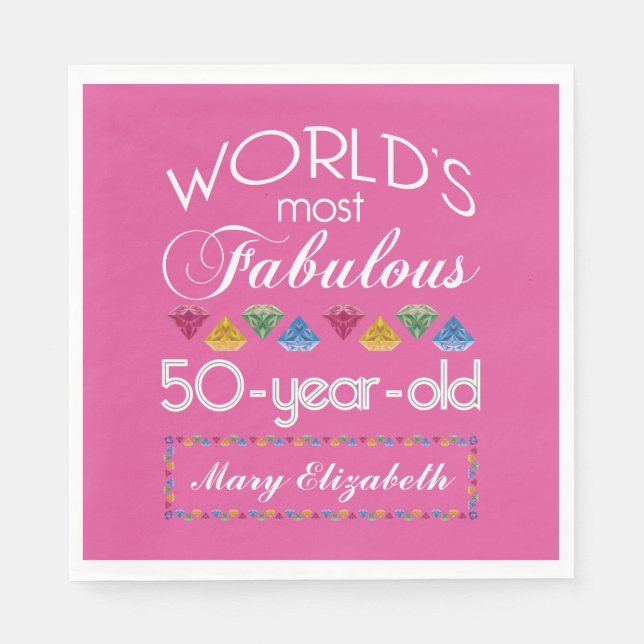 50th Birthday Most Fabulous Gems Raspberry Pink Napkin (Front)