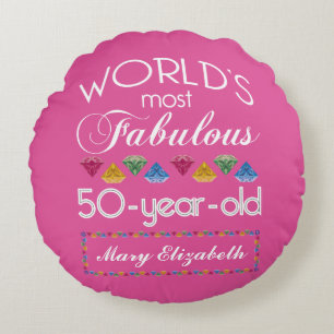 50th Birthday Most Fabulous Gems Raspberry Pink Round Pillow