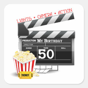 50th Birthday Movie Theme Square Sticker
