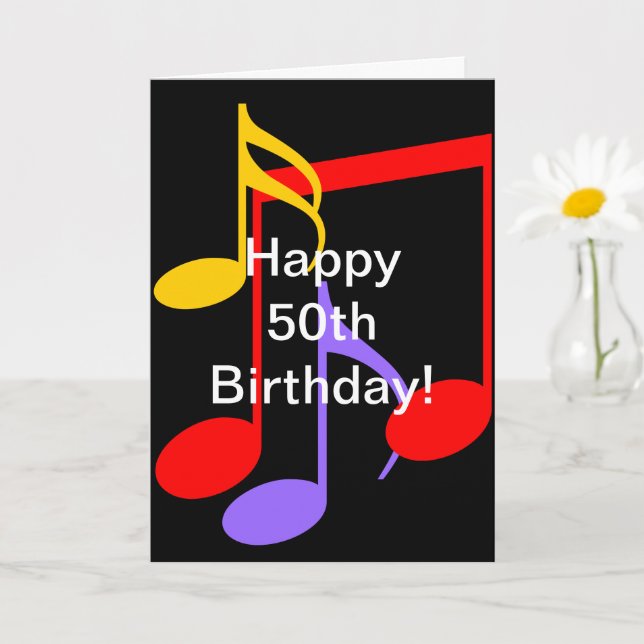 50th Birthday Music Notes Folded Greeting Card (Small Plant)