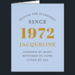 50th Birthday Name 1972 Blue Elegant Chic<br><div class="desc">A personalized elegant birthday card that is easy to customize for that special occasion.</div>