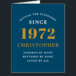 50th Birthday Name 1972 Blue Gold Elegant Card<br><div class="desc">A personalized chic birthday card that is easy to customize for that special occasion.</div>