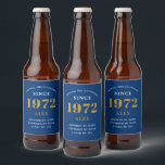50th Birthday Name 1972 Blue Gold Elegant Chic Beer Bottle Label<br><div class="desc">A personalized elegant beer label that is easy to customize for that special occasion.</div>