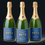 50th Birthday Name 1972 Blue Gold Elegant Chic Sparkling Wine Label<br><div class="desc">A personalized elegant sparkling wine label that is easy to customize for that special occasion.</div>