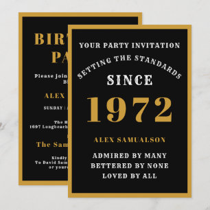 50th Birthday Name 1972 Elegant Chic Black Gold Invitation