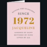 50th Birthday Name 1972 Pink Elegant Chic Card<br><div class="desc">A personalized elegant birthday card that is easy to customize for that special occasion.</div>