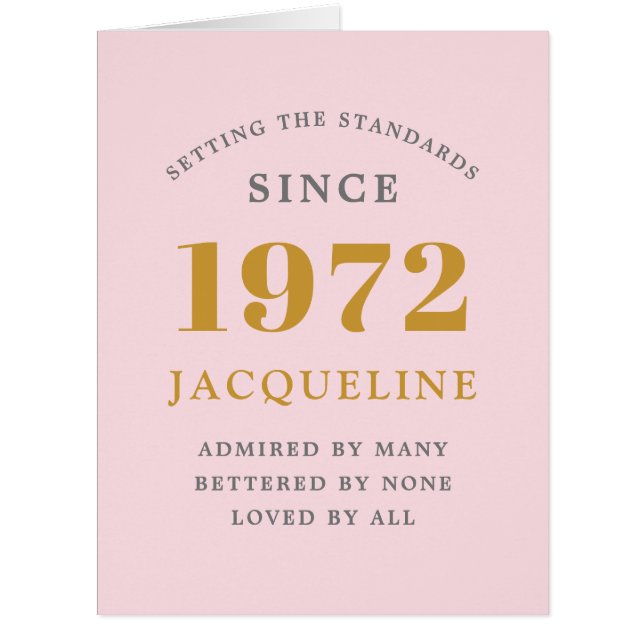 50th Birthday Name 1972 Pink Elegant Chic Card (Front)