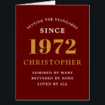 50th Birthday Name 1972 Red Gold Elegant Card<br><div class="desc">A personalized chic birthday card that is easy to customize for that special occasion.</div>