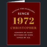 50th Birthday Name 1972 Red Gold Elegant Card<br><div class="desc">A personalized chic birthday card that is easy to customize for that special occasion.</div>